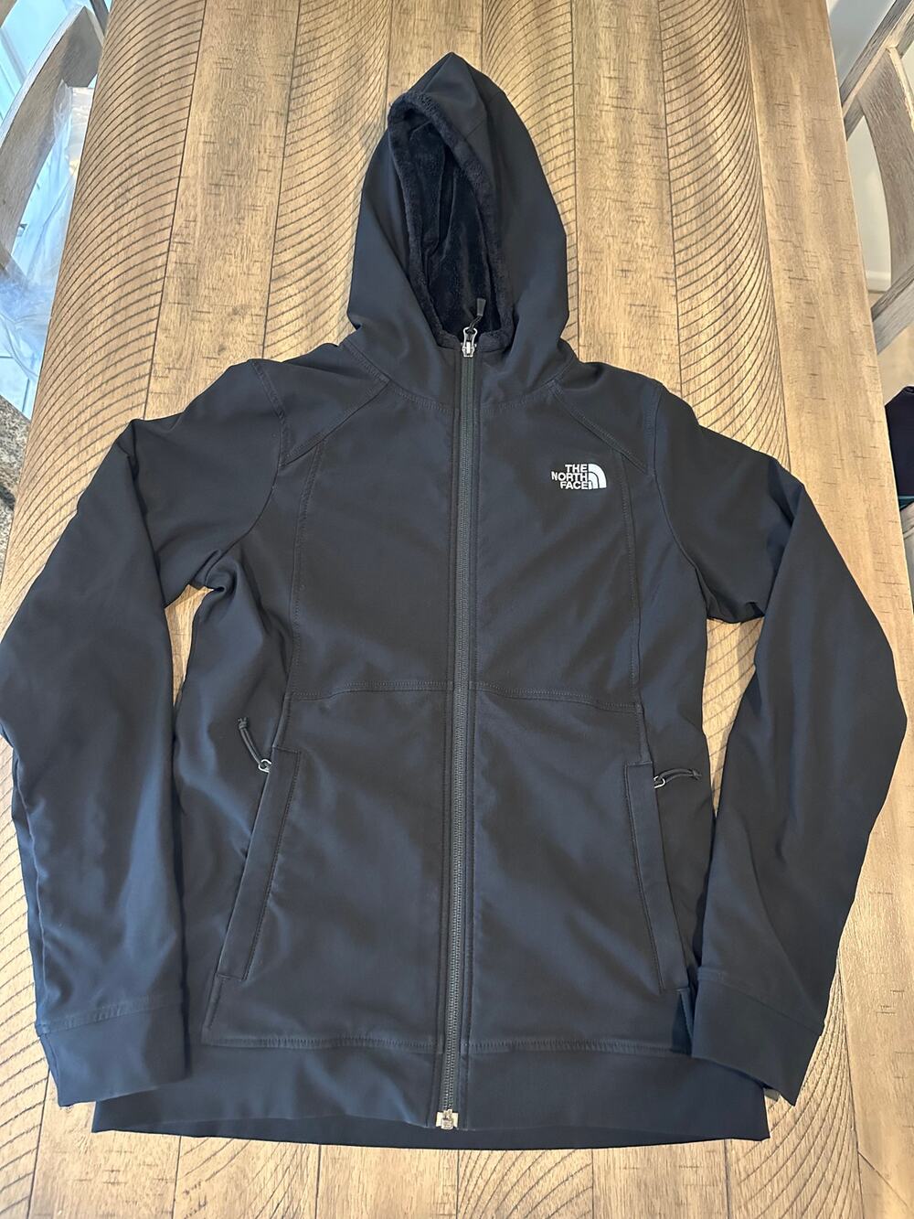 The North Face Womens Small Black Full Zip Softshell Fleece Lined Hoodie Jacket